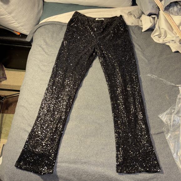 Lucy Paris Womens Sz Medium Black Sequin Europe 40 Straight Leg Pants - Picture 3 of 9
